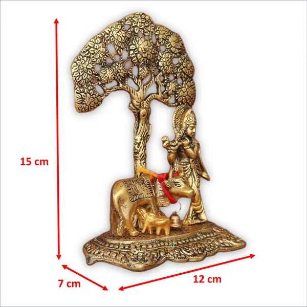 Golden_Krishna_With_Cow_And_Calf_Under_Tree_Metal_Statue_Showpiece