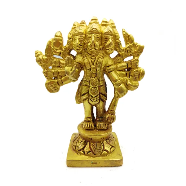 Brass_Panch_Mukhi_Hanuman_Ji_Murti_Standing_Idol_For_Your_Home_Puja_Pooja_Room_Golden_(10.5_X_8_X_4_Cm)