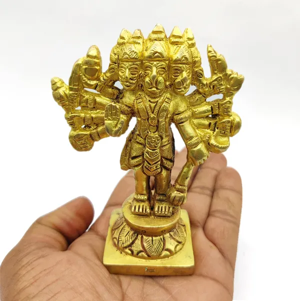 Brass_Panch_Mukhi_Hanuman_Ji_Murti_Standing_Idol_For_Your_Home_Puja_Pooja_Room_Golden_(10.5_X_8_X_4_Cm)
