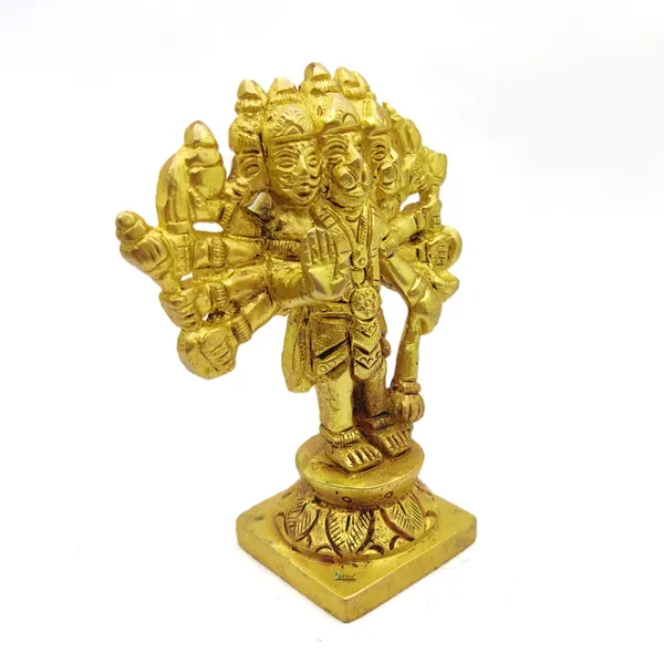 Brass_Panch_Mukhi_Hanuman_Ji_Murti_Standing_Idol_For_Your_Home_Puja_Pooja_Room_Golden_(10.5_X_8_X_4_Cm)