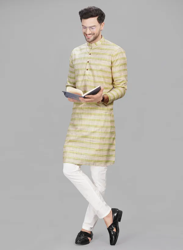 LA SCOOT Kurta Pajama Cotton Blend Casual Wear Regular Fit Stand Collar Full Sleeves Check Regular La Scoot Straight Pajama None Price in India Buy