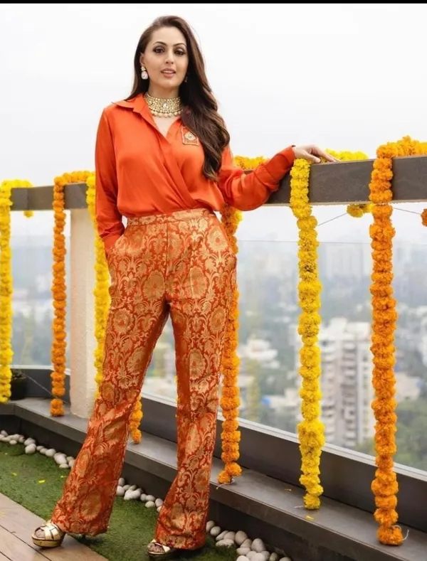 Raw_Silk_Formal_Coord_Set_With_Brocade_Pants