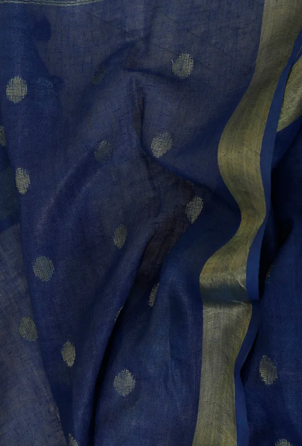 Bhagalpuri_Handloom_Linen_Dupatta_with_Gold_Weaving_Motif_(Blue)