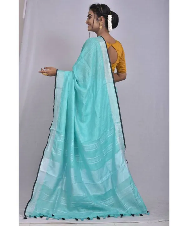 Cyan-Black__Bhagalpuri_Blend_Linen_Saree_With_Contrast_Blouse_Piece