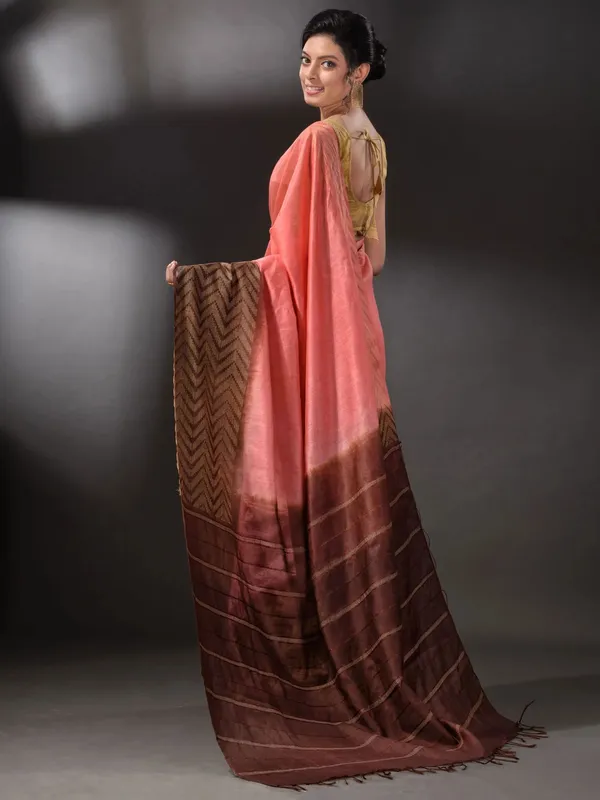 Semi_Tussar_Silk_Two_Dye_Saree_with_Blouse_Piece_(Suglu_Pink_&__Eclip_Brown)