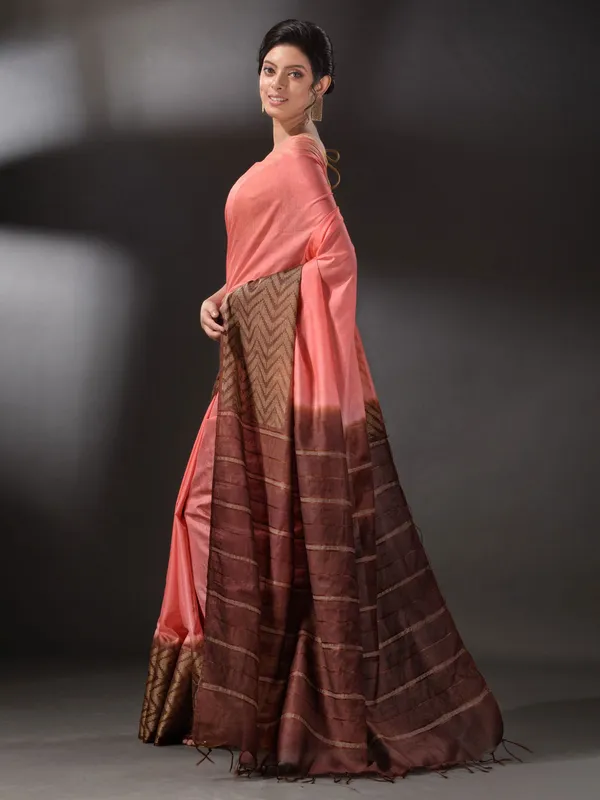Semi_Tussar_Silk_Two_Dye_Saree_with_Blouse_Piece_(Suglu_Pink_&__Eclip_Brown)