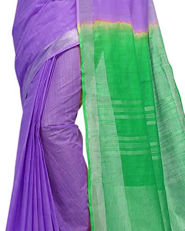 Lilac_Purple_&_Honerdew_Green_women's_Handloom_Bhagalpuri_Linen_Blend_Two_Dye_Saree_With_Running_Unstitched_Blouse_Piece