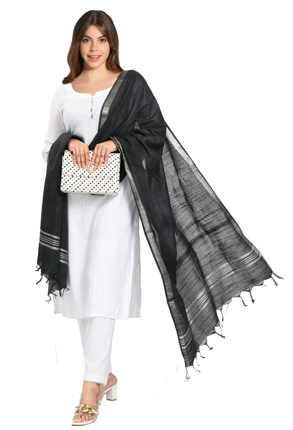 Linen_Handloom_Bhagalpuri_Black_Dupatta