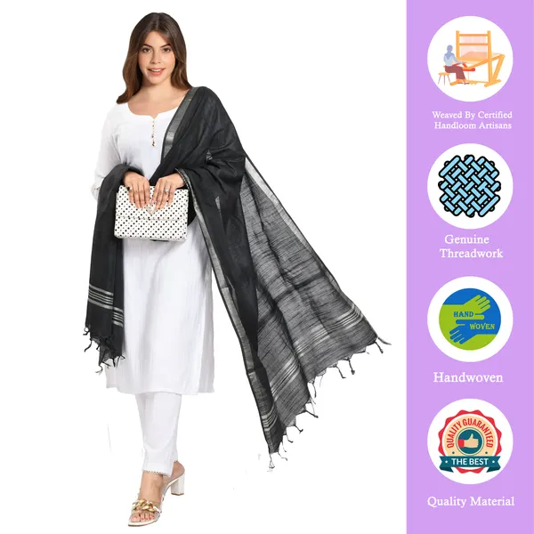 Linen_Handloom_Bhagalpuri_Black_Dupatta
