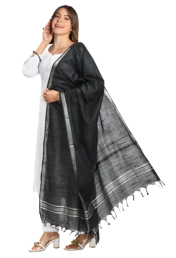 Linen_Handloom_Bhagalpuri_Black_Dupatta