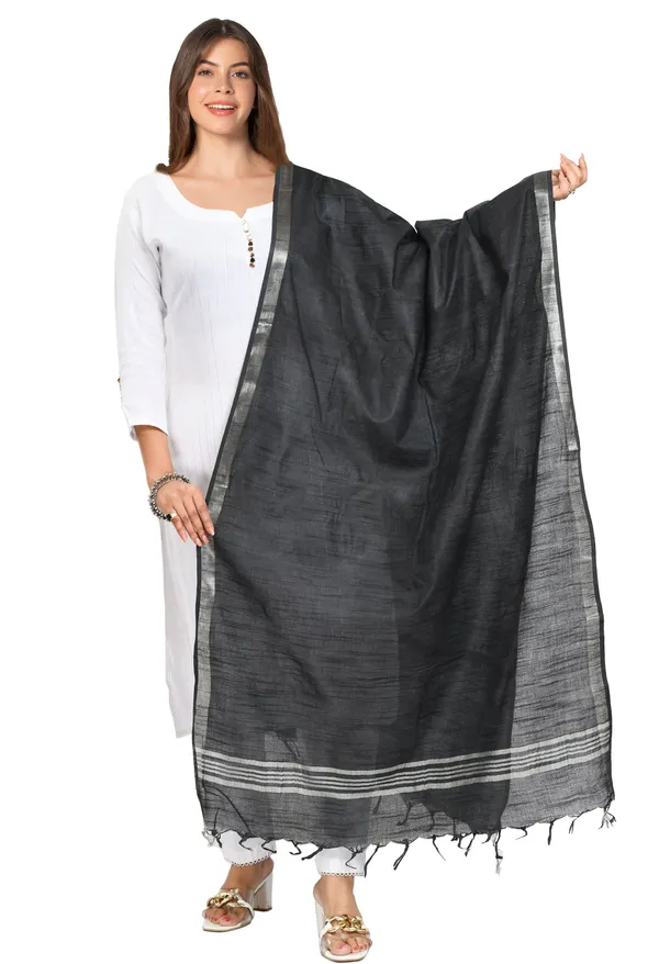 Linen_Handloom_Bhagalpuri_Black_Dupatta