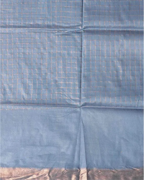 Mangalgiri_Cotton_Silk_Glausious_Blue_Handloom_Check_Saree