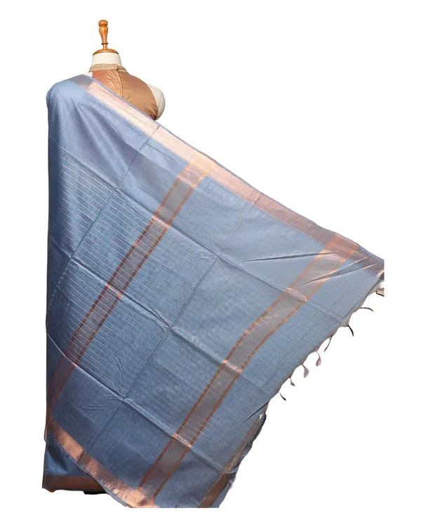 Mangalgiri_Cotton_Silk_Glausious_Blue_Handloom_Check_Saree