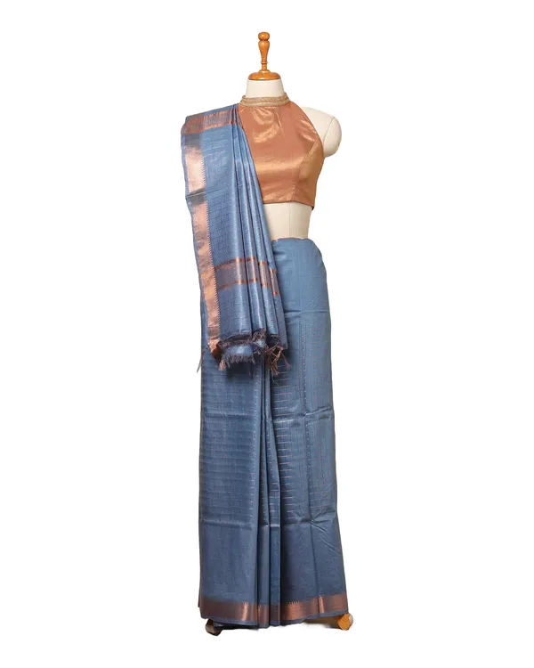 Mangalgiri_Cotton_Silk_Glausious_Blue_Handloom_Check_Saree