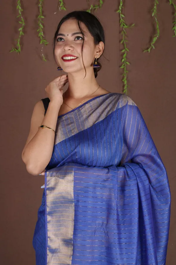 Blue_Sequins_Bhagalpuri_Silk_Handloom_Striped_Saree