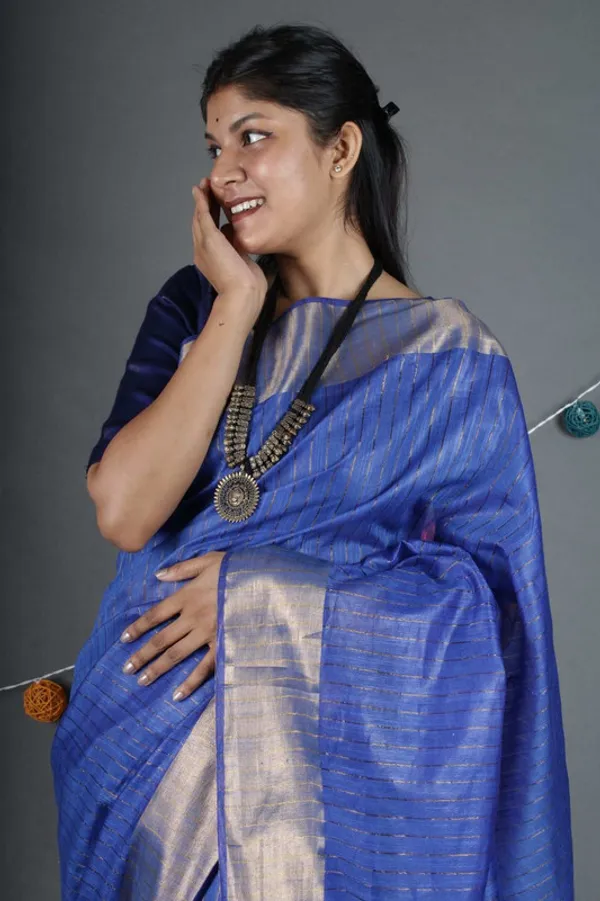 Blue_Sequins_Bhagalpuri_Silk_Handloom_Striped_Saree