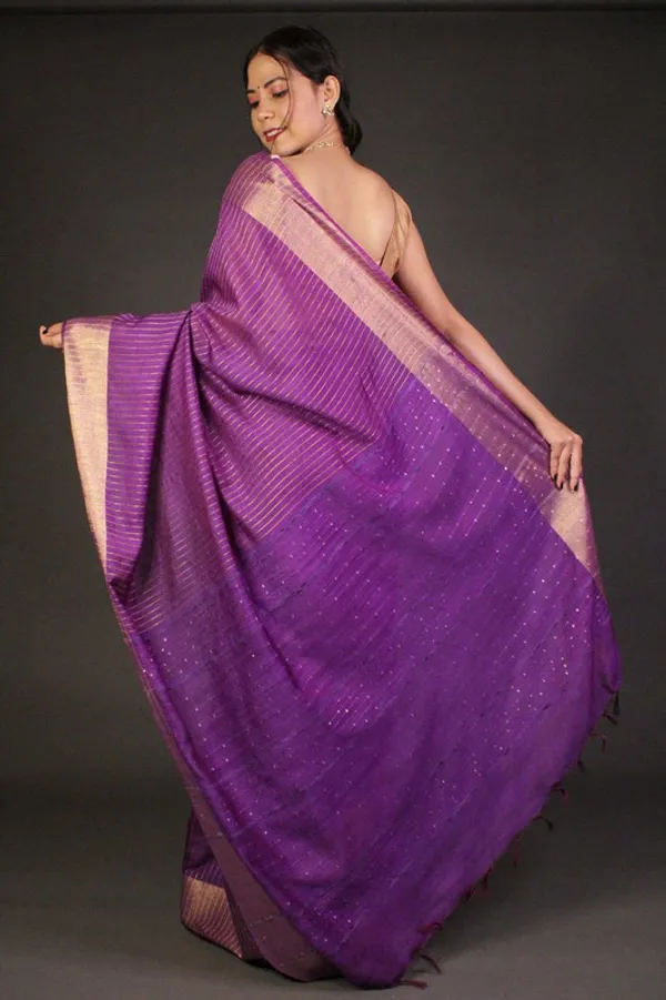 Bhagalpuri_Silk_Striped_Sequins_Saree_with_Zari_Border_(Electric_Purple)