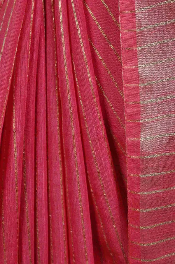 Striped_Red_Bhagalpuri_Silk_Saree_with_Gold_Zari_Border__&_Sequin_Pallu