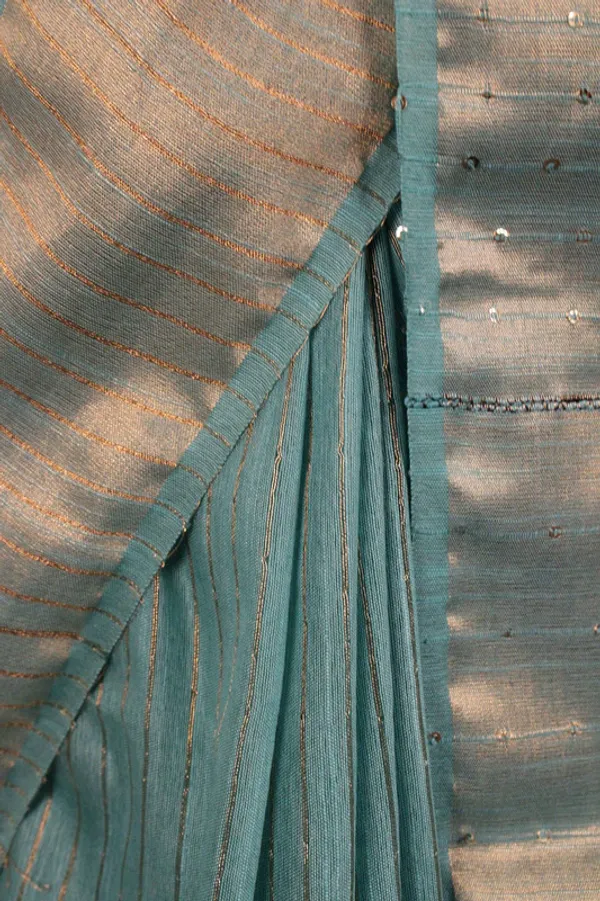 Handloom_Silk_Bhagalpuri_Striped_Sequins_Turquoise_Saree