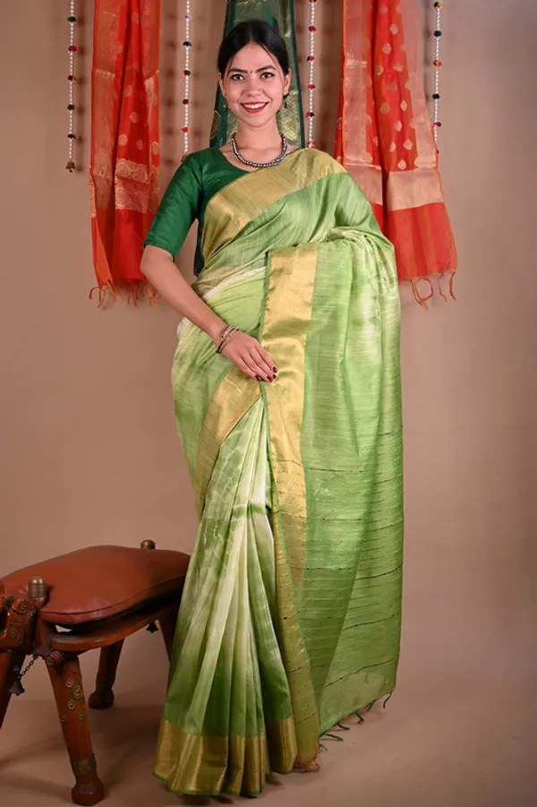Green_Sequins_Bhagalpuri_Handloom_Silk_Striped_Sibory_(Tie-Dye)_Saree