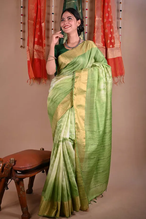 Green_Sequins_Bhagalpuri_Handloom_Silk_Striped_Sibory_(Tie-Dye)_Saree