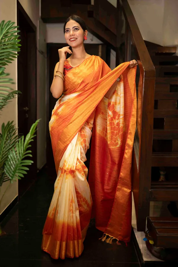 Sibory_Handloom_Bhagalpuri_Silk_Bandhani_Dye_Sequins_Striped_Saree_(Yellowish_Orange)