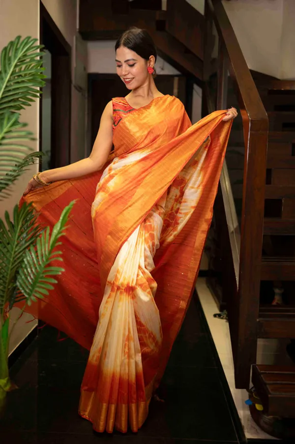 Sibory_Handloom_Bhagalpuri_Silk_Bandhani_Dye_Sequins_Striped_Saree_(Yellowish_Orange)