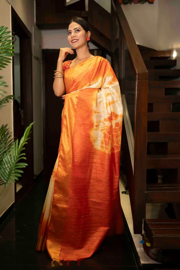 Sibory_Handloom_Bhagalpuri_Silk_Bandhani_Dye_Sequins_Striped_Saree_(Yellowish_Orange)