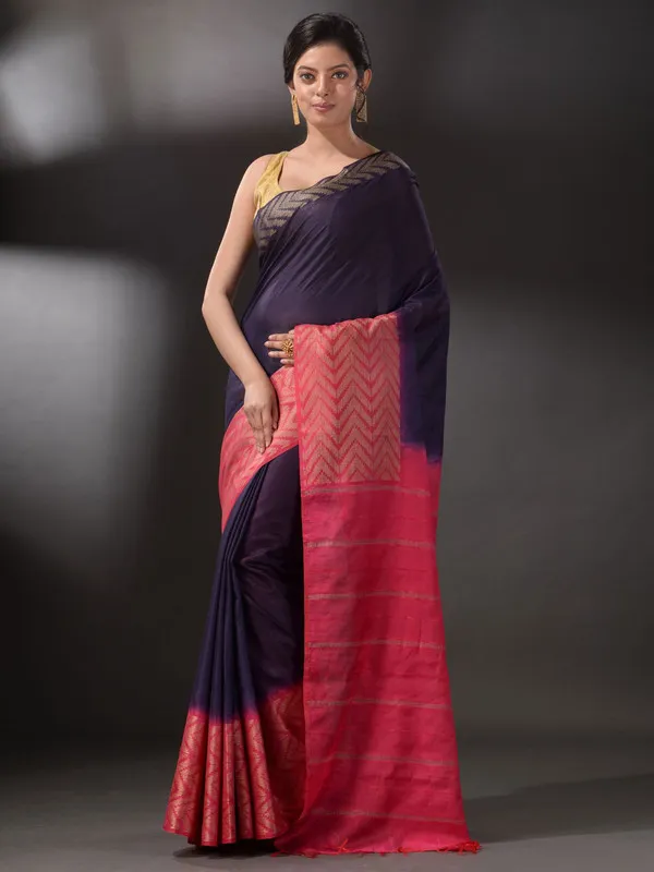 Handloom_Semi_Tussar_Silk_Bhagalpuri_Egyptian_Blue_and_Poppy_Pink_Saree