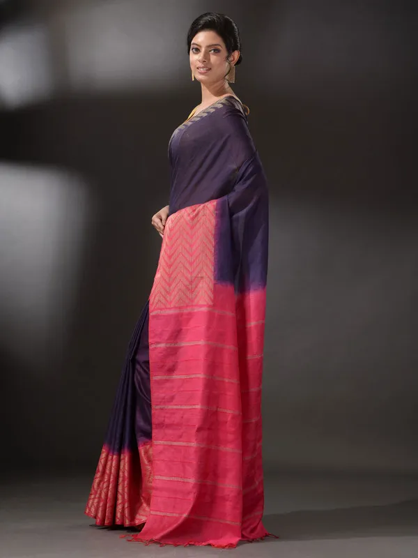Handloom_Semi_Tussar_Silk_Bhagalpuri_Egyptian_Blue_and_Poppy_Pink_Saree