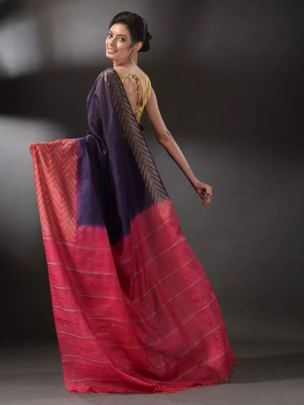 Handloom_Semi_Tussar_Silk_Bhagalpuri_Egyptian_Blue_and_Poppy_Pink_Saree