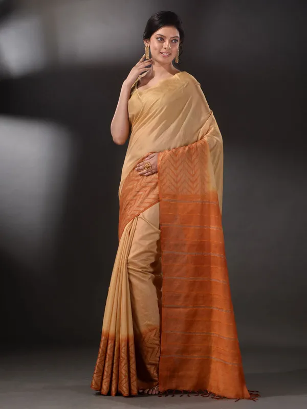 semi_Tussar_Silk_Two_Handloom_Saree_with_Blouse_Piece_(Muddy_Beige_&_Brownish_Orange)