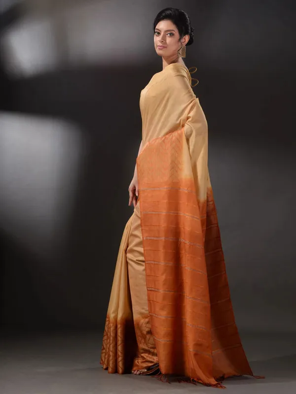 semi_Tussar_Silk_Two_Handloom_Saree_with_Blouse_Piece_(Muddy_Beige_&_Brownish_Orange)