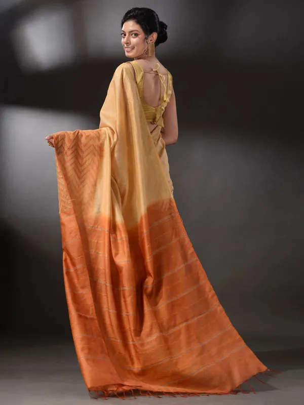 semi_Tussar_Silk_Two_Handloom_Saree_with_Blouse_Piece_(Muddy_Beige_&_Brownish_Orange)