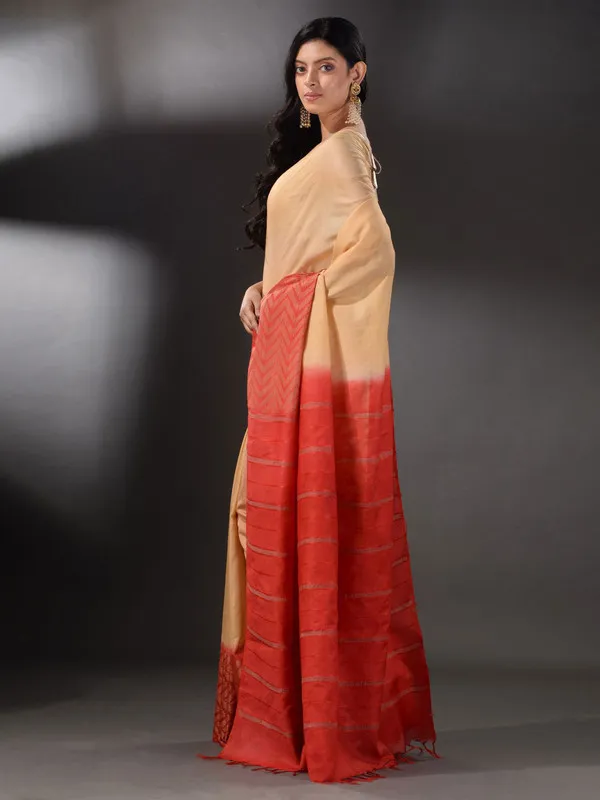 Two_Dye_Handloom_Semi_Tussar_Silk_Bhagalpuri_Saree_(Muddy_Beige_&_Terry_Red)
