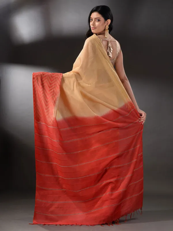 Two_Dye_Handloom_Semi_Tussar_Silk_Bhagalpuri_Saree_(Muddy_Beige_&_Terry_Red)