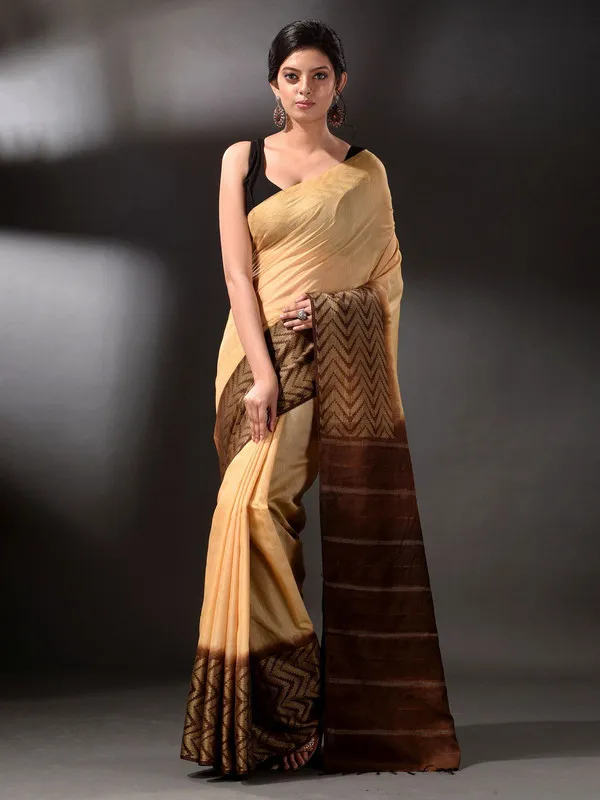 Multi_Dye_Semi_Tussar_Silk_Bhagalpuri_Handloom_Saree_(Reji_Beige_&_Recoi_Brown)