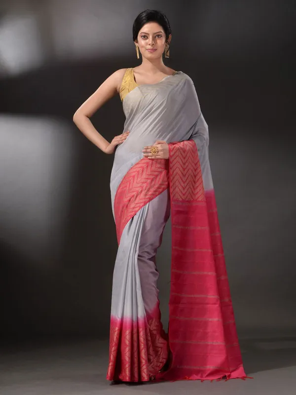Handloom_Multi_Dye_Bhagalpuri_Semi_Tussar_Silk_Saree_with_Blouse_Piece_(Troit_Grey_&_Poppy_Pink)
