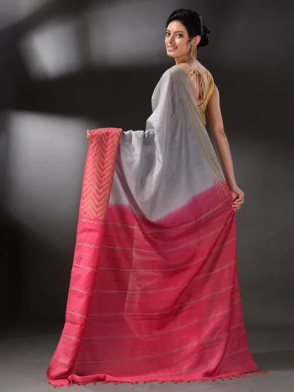 Handloom_Multi_Dye_Bhagalpuri_Semi_Tussar_Silk_Saree_with_Blouse_Piece_(Troit_Grey_&_Poppy_Pink)