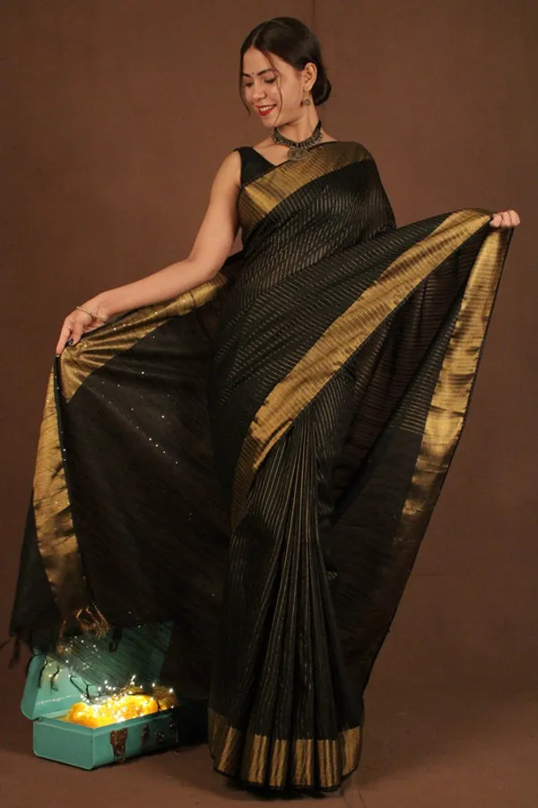 Bhagalpuri_Silk_Striped_Sequins_Saree_with_Zari_Border_(Black)