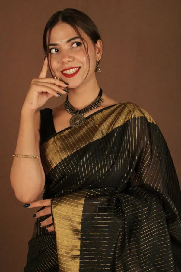 Bhagalpuri_Silk_Striped_Sequins_Saree_with_Zari_Border_(Black)