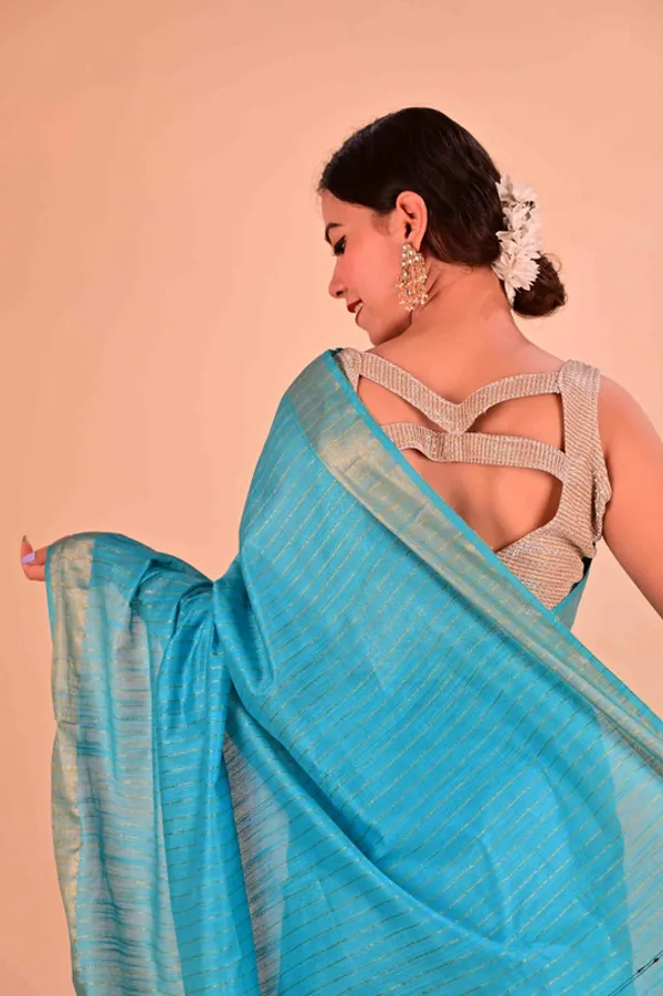 Handloom_Bhagalpuri_Silk_Striped_Sequins_Saree_with_Blouse_Piece_(Cyan)