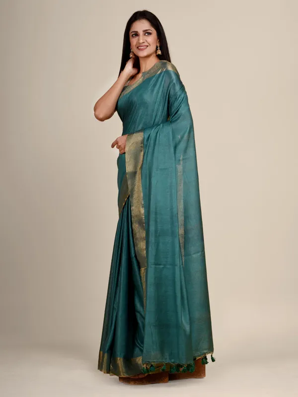 Munga_Silk_Tussar_Blend_Bhagalpuri_Handloom_Moonstone_Cyan_Saree