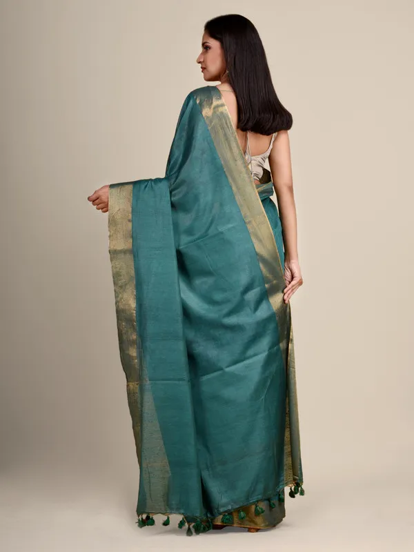 Munga_Silk_Tussar_Blend_Bhagalpuri_Handloom_Moonstone_Cyan_Saree