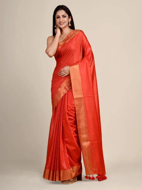 Handloom_Tussar_Munga_Silk_Handloom_Blend_Red_Saree