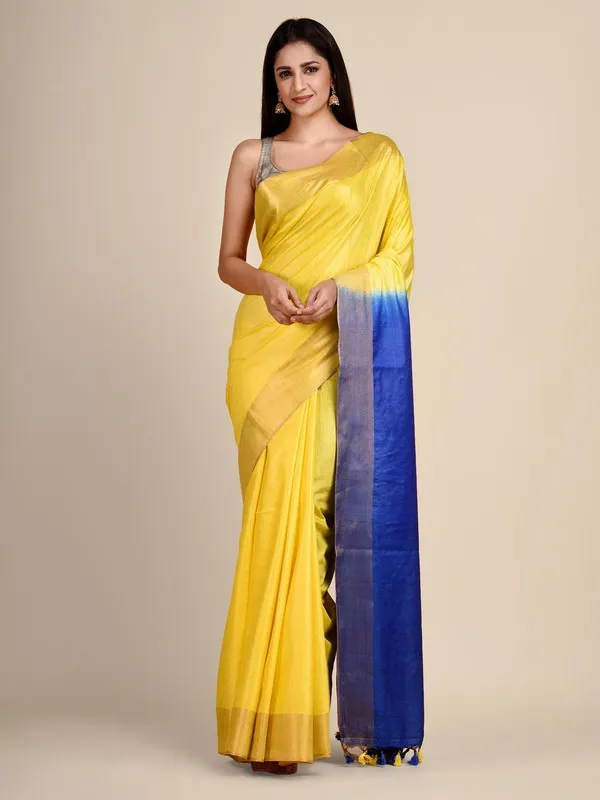 Bhaglpuri_Handloom_Tussar_Silk_Munga_Blend_Canary_Yellow_&_Bayie_Blue_Saree_for_women's