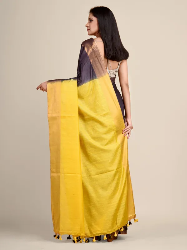 Coke_Brown_&_Canary_Yellow_Bhaglpuri_Munga_Blend_Handloom_Tussar_Saree_with_Blouse_Piece