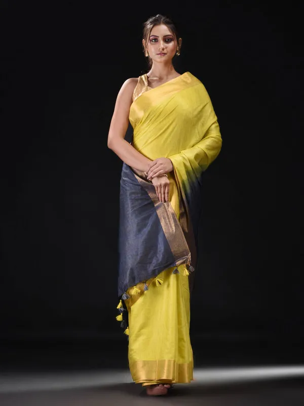 Tussar_Munga_Silk_Handloom_Zari_Border_Two_Dye_Bhagalpuri_Saree_(Egyptian_Blue_&_Canary__Yellow)