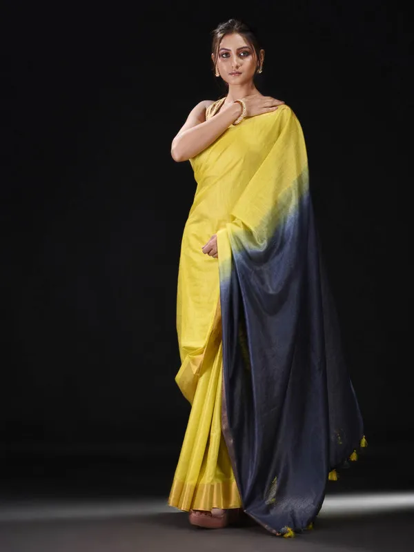 Tussar_Munga_Silk_Handloom_Zari_Border_Two_Dye_Bhagalpuri_Saree_(Egyptian_Blue_&_Canary__Yellow)