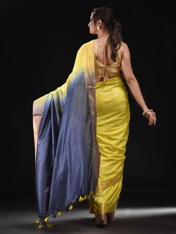 Tussar_Munga_Silk_Handloom_Zari_Border_Two_Dye_Bhagalpuri_Saree_(Egyptian_Blue_&_Canary__Yellow)